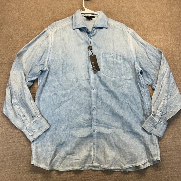 Tulliano Other - Tulliano Geena Shirt Men's Large Long Sleeve Button Up 100% Linen Indigo NEW